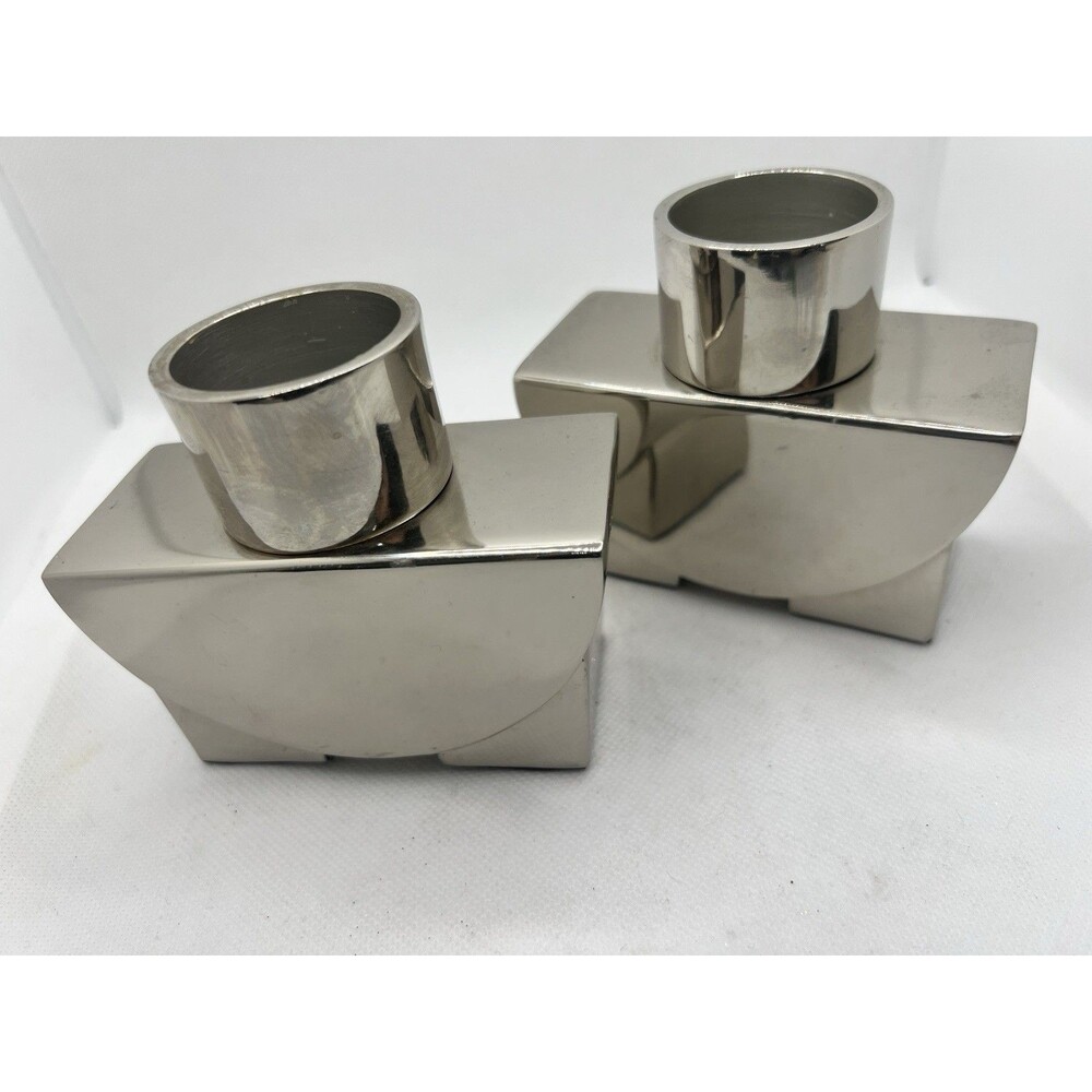2 Michael Graves Design Silver Nickel Plated Candle Holders geometric modern